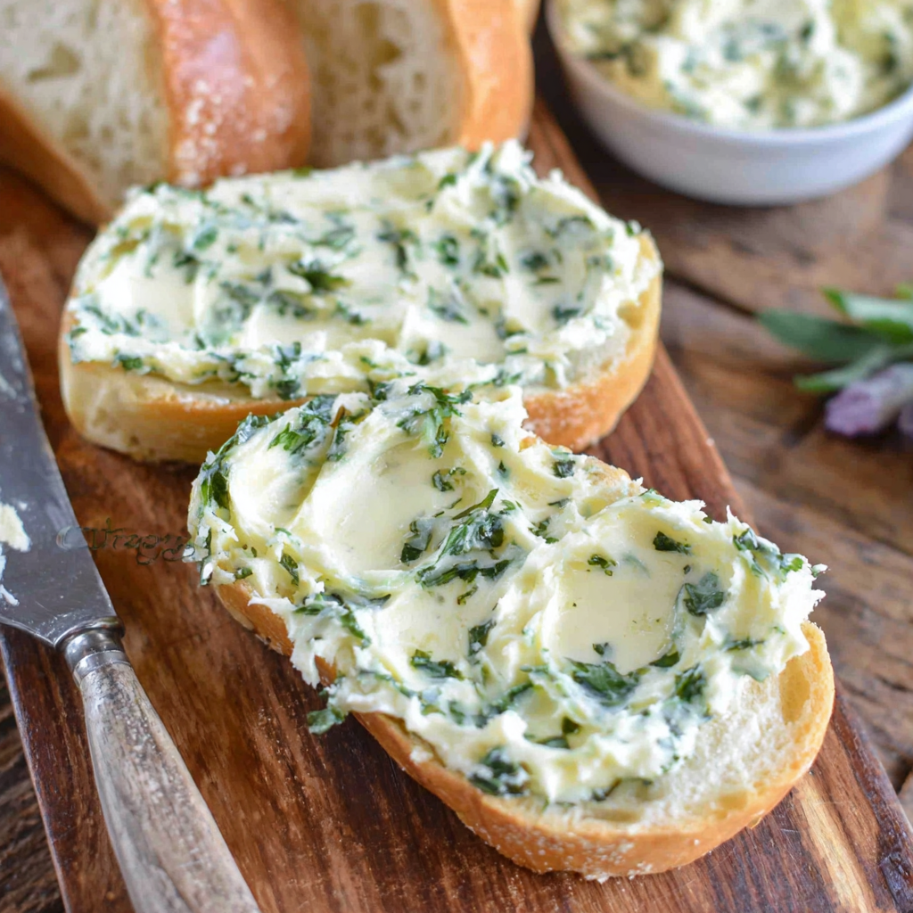 Roasted garlic and herb butter log