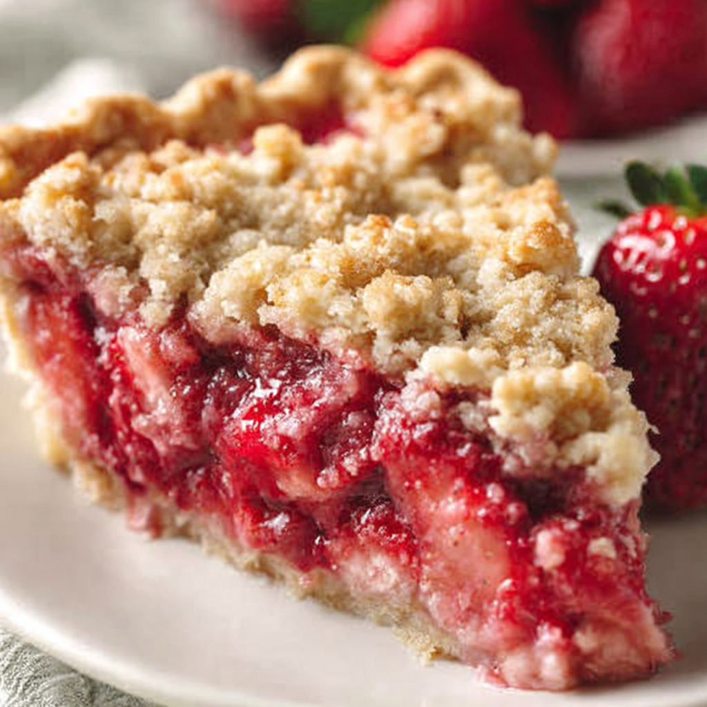 Strawberry crumble pie fresh from the oven