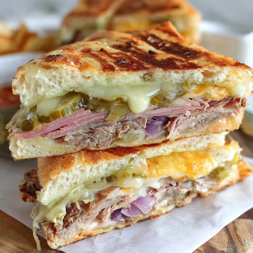 Pressed Cuban sandwich on a skillet