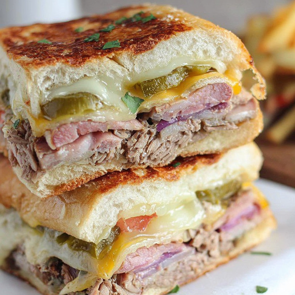 Ingredients laid out for Cuban sandwich