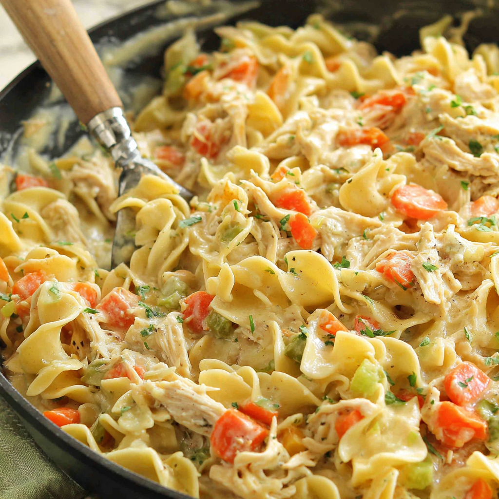 One-pan pasta in skillet with sausage and broccoli