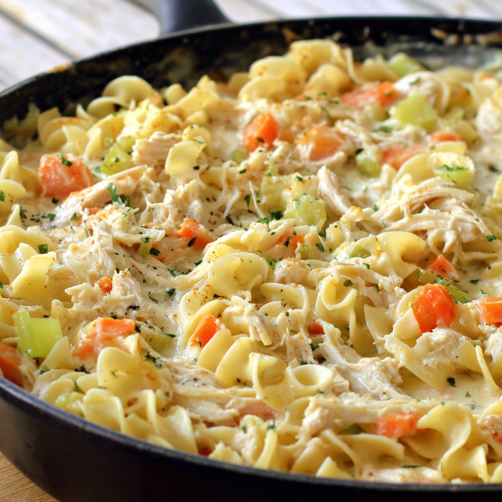 Creamy pasta with sun-dried tomatoes close-up