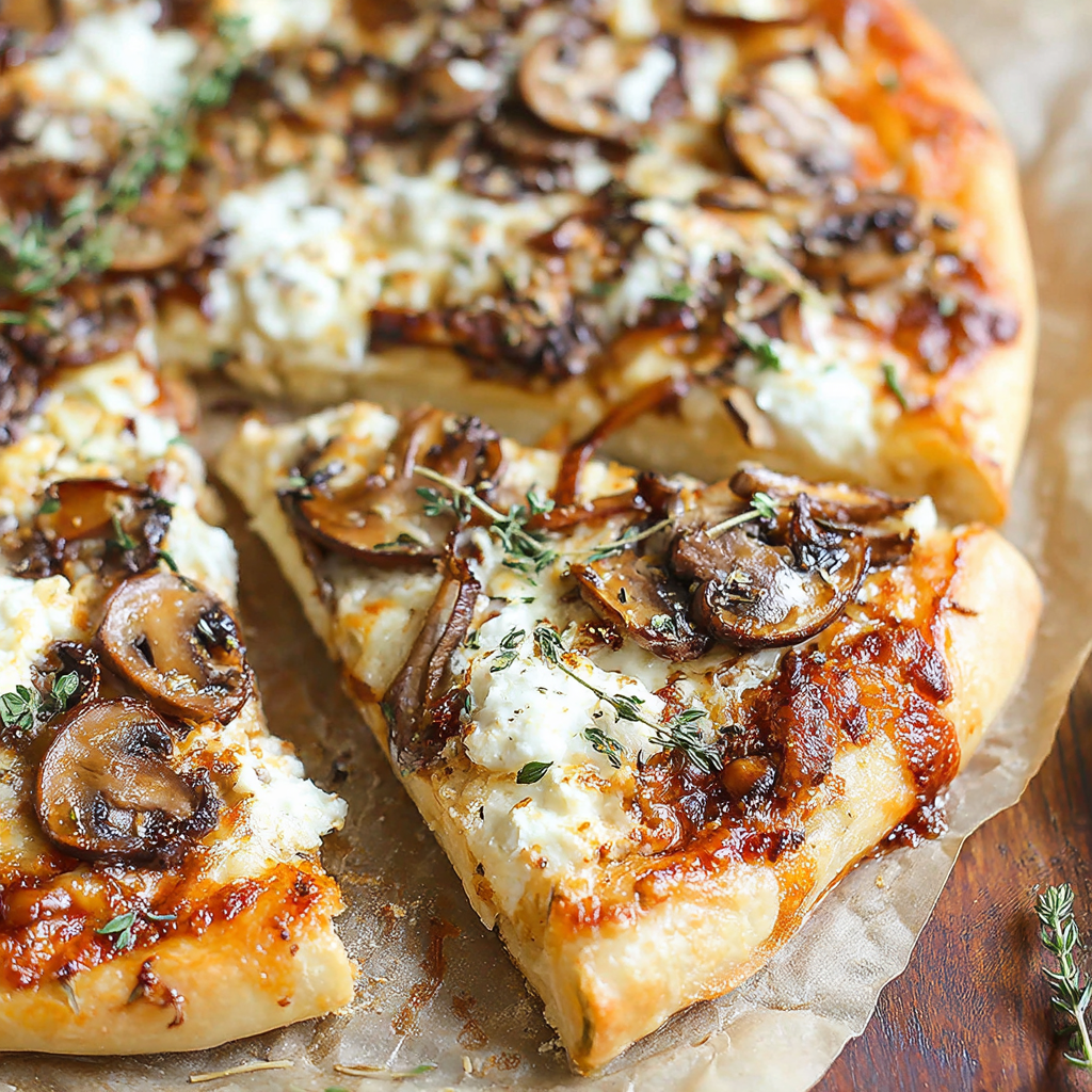 White mushroom pizza fresh out of oven