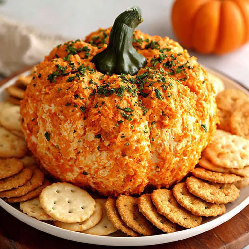 Homemade Doritos Pumpkin Shaped Cheese Ball