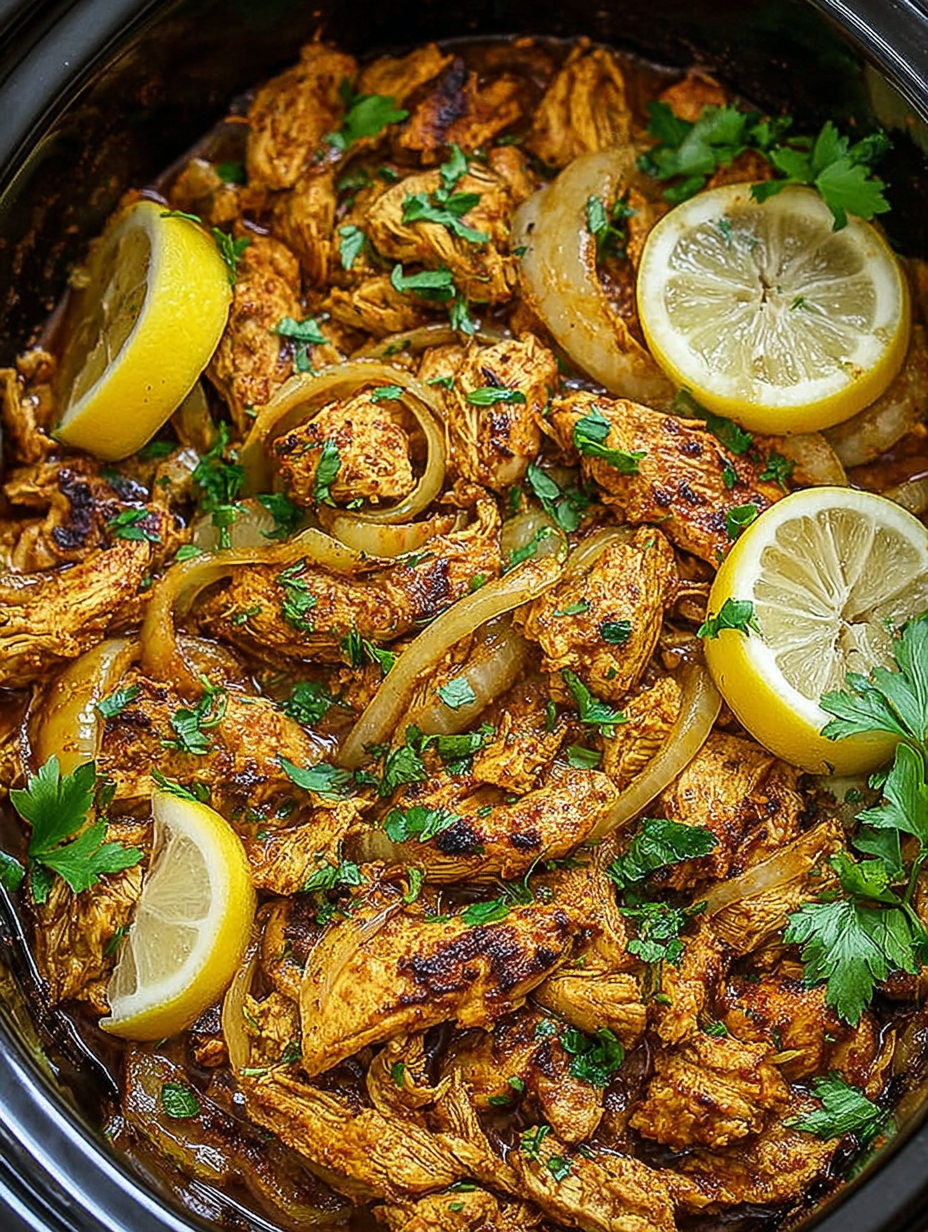 Slow cooker chicken shawarma in a pot