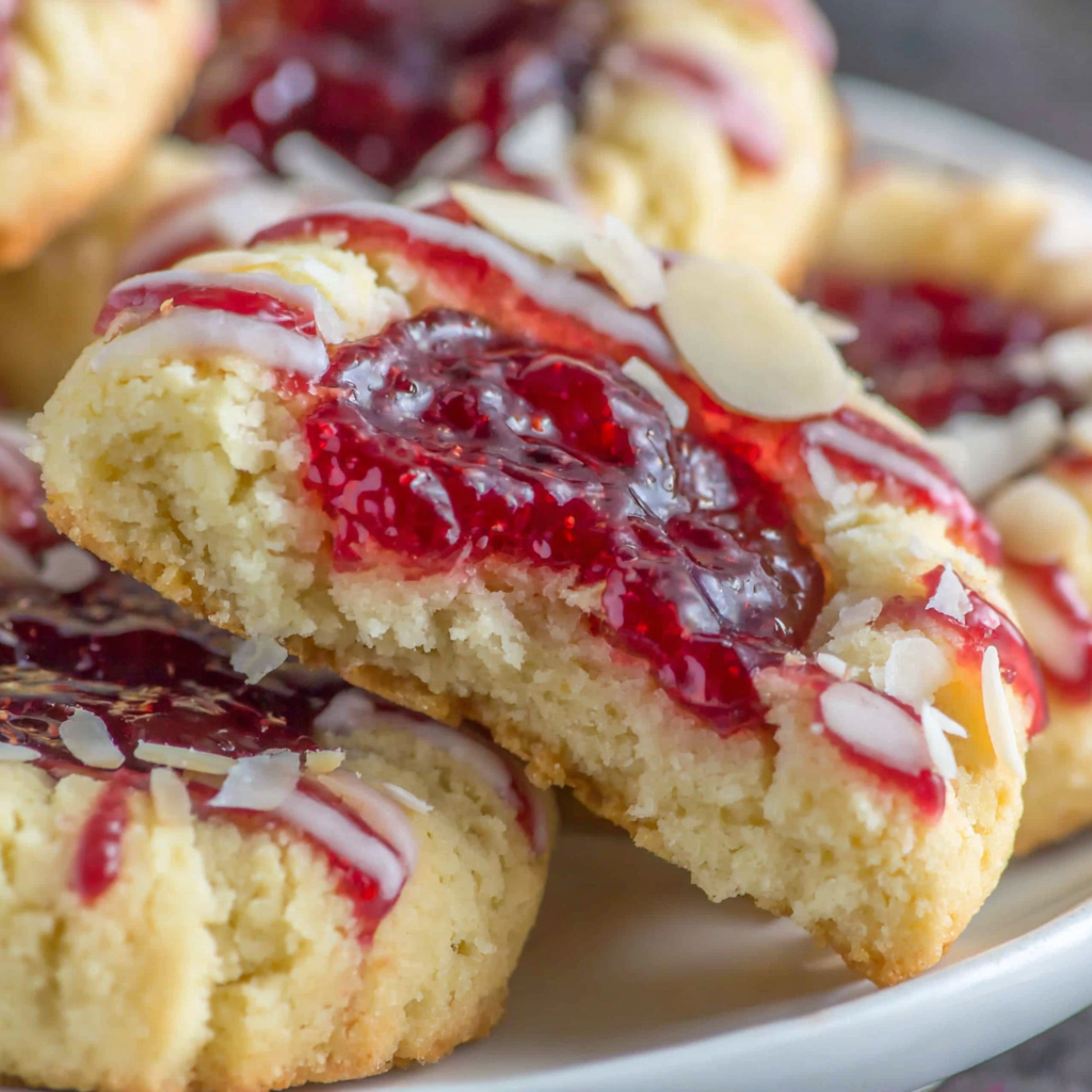 Raspberry Almond Shortbread Thumbprint Cookies