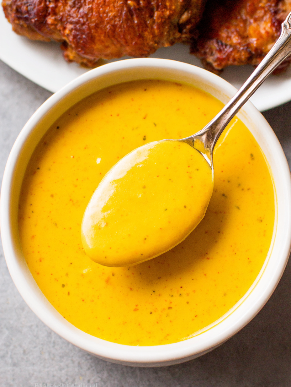 Jar of honey mustard beside a spoon