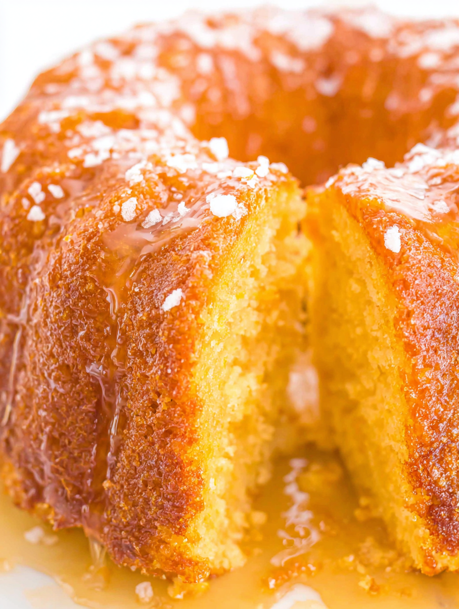 Finished rum cake on a serving platter