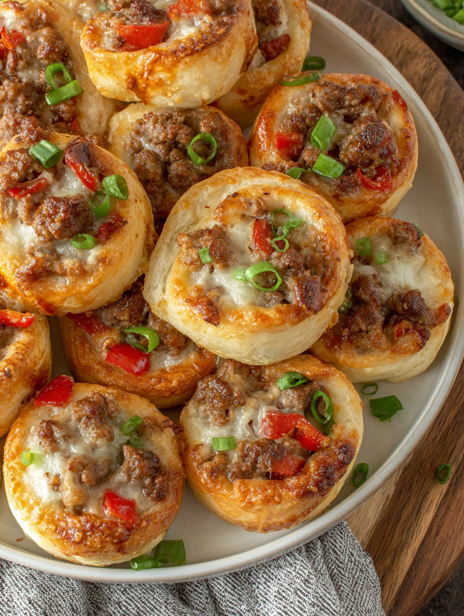 Sausage Pinwheels on baking sheet