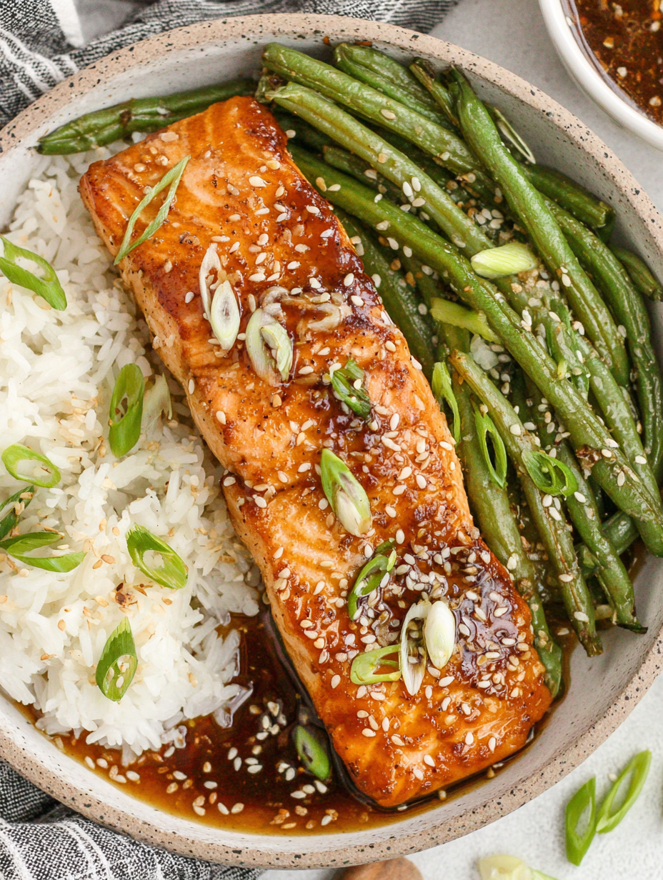 Garlic ginger glazed salmon fresh from the oven