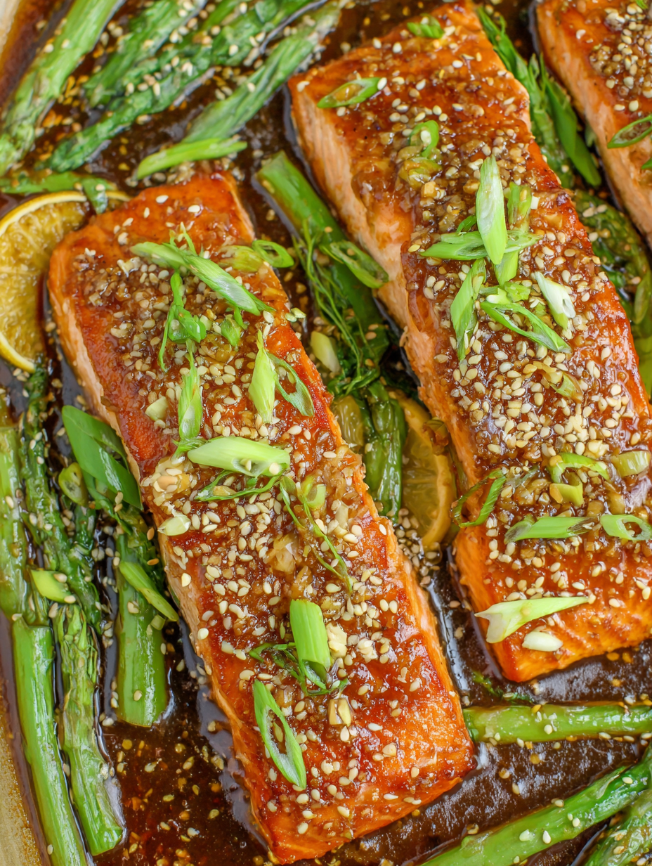 Glazed salmon plated with garnishes