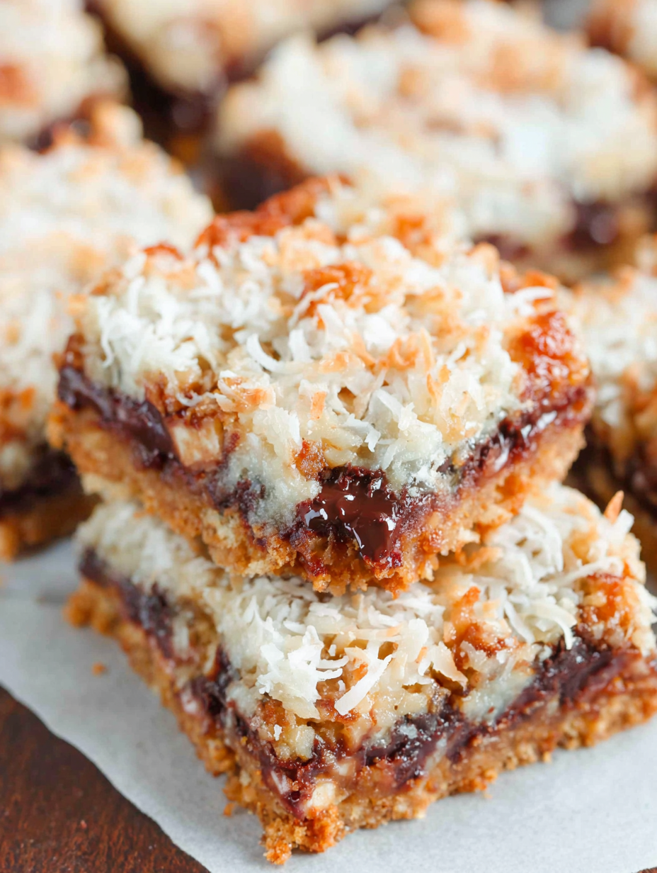 close up of a cut 7-layer bar