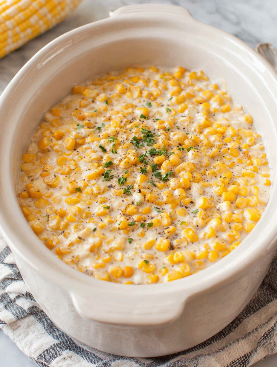 Slow cooker creamed corn bubbling with butter