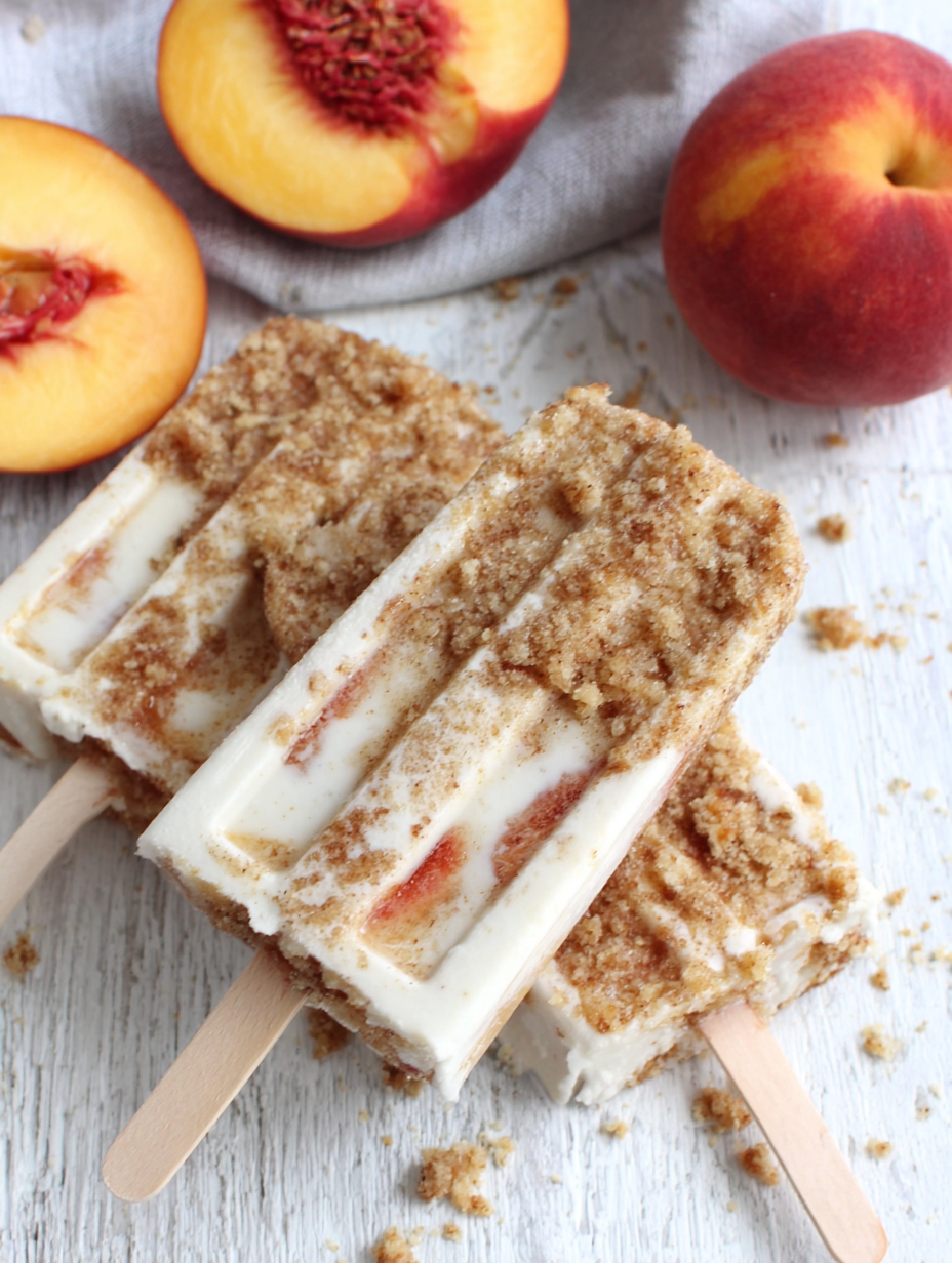 Close-up of peach streusel layer
