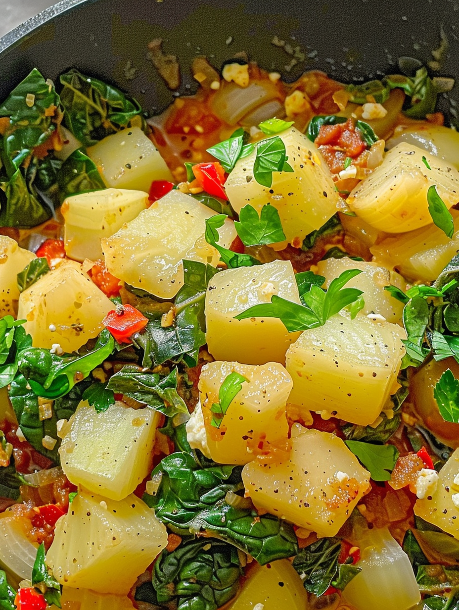 Blitva in skillet with potatoes and chard