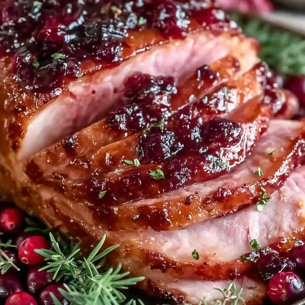 Easy Oven Roasted Cranberry Dijon Glazed Ham