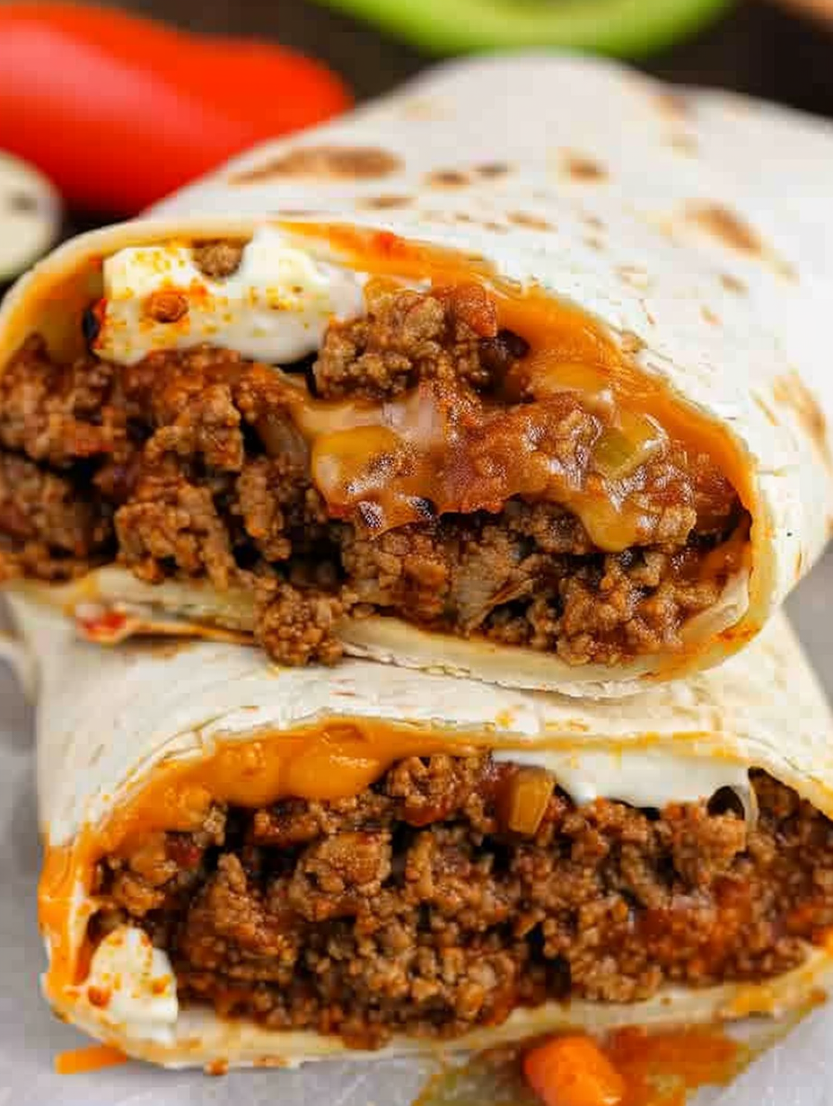 Ingredients for beef burritos laid out on a counter