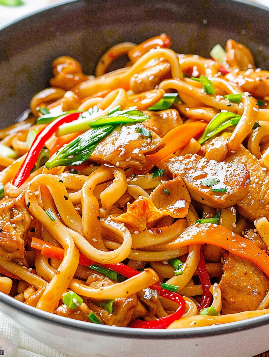 Plated chicken stir fry with lime and scallions