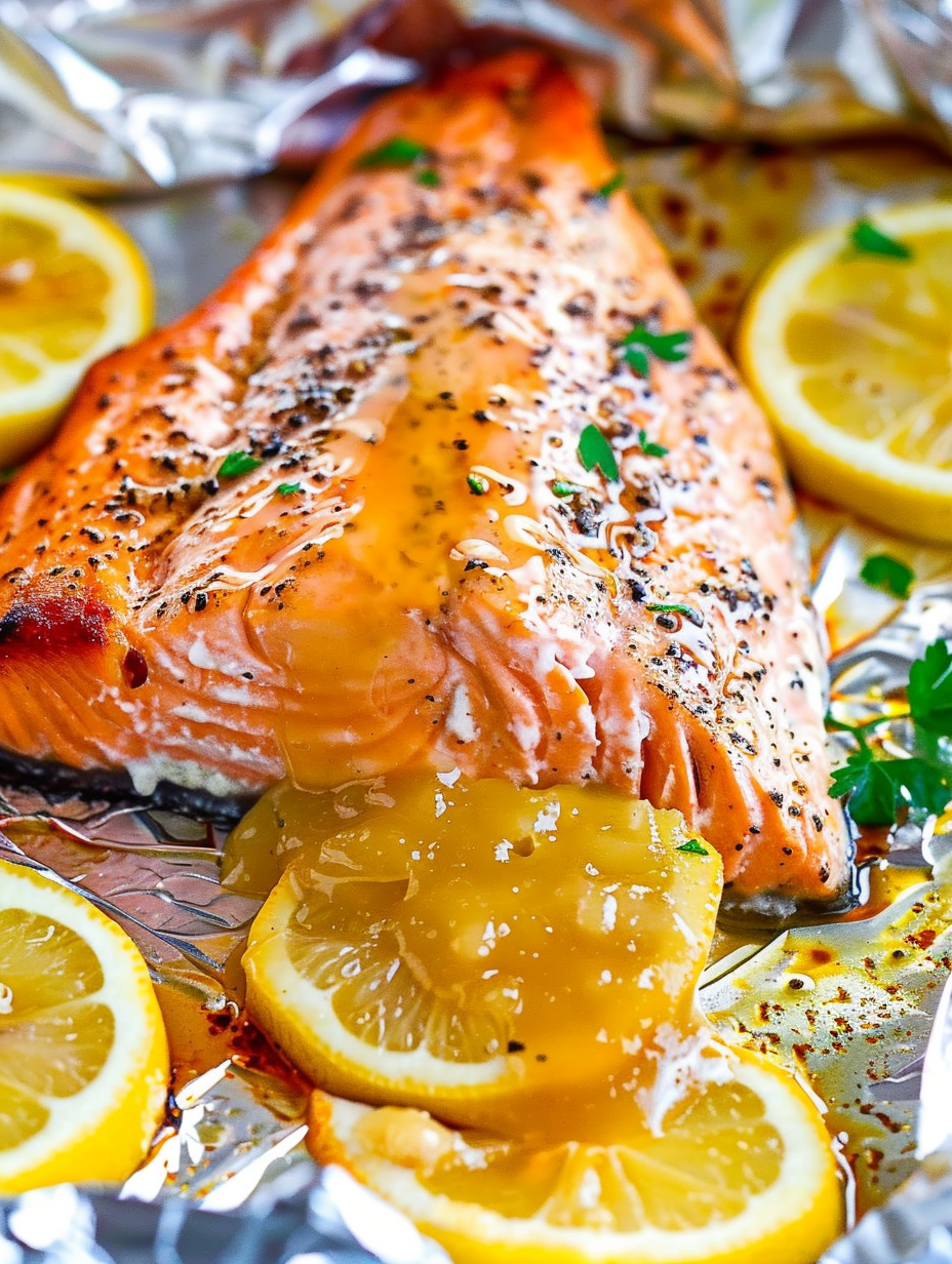 Lemon garlic butter salmon on sheet pan