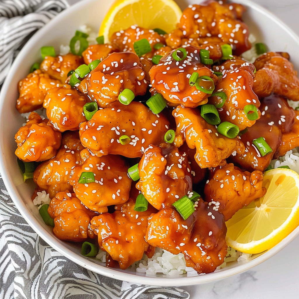 Crispy lemon chicken in sauce