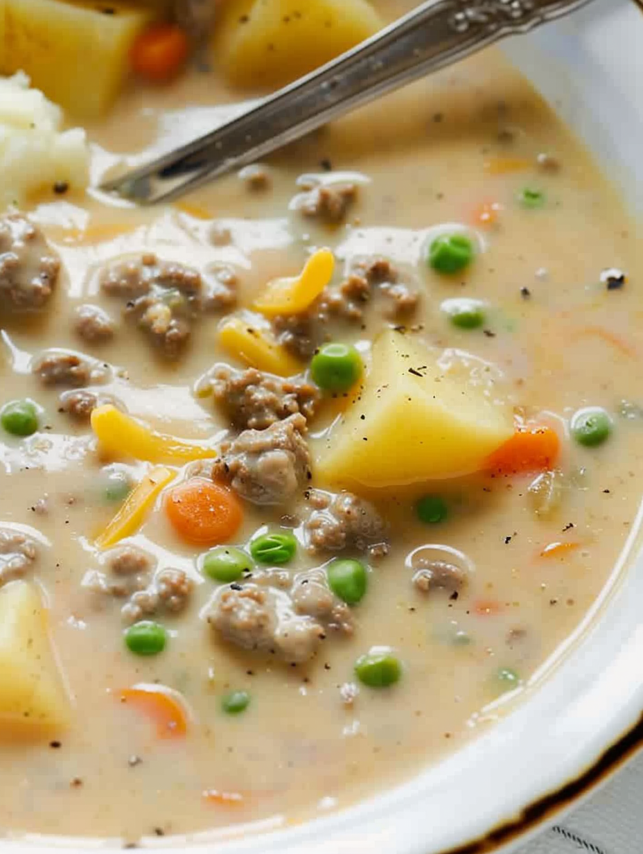 Cooking Shepherd's Pie Soup in a Dutch oven