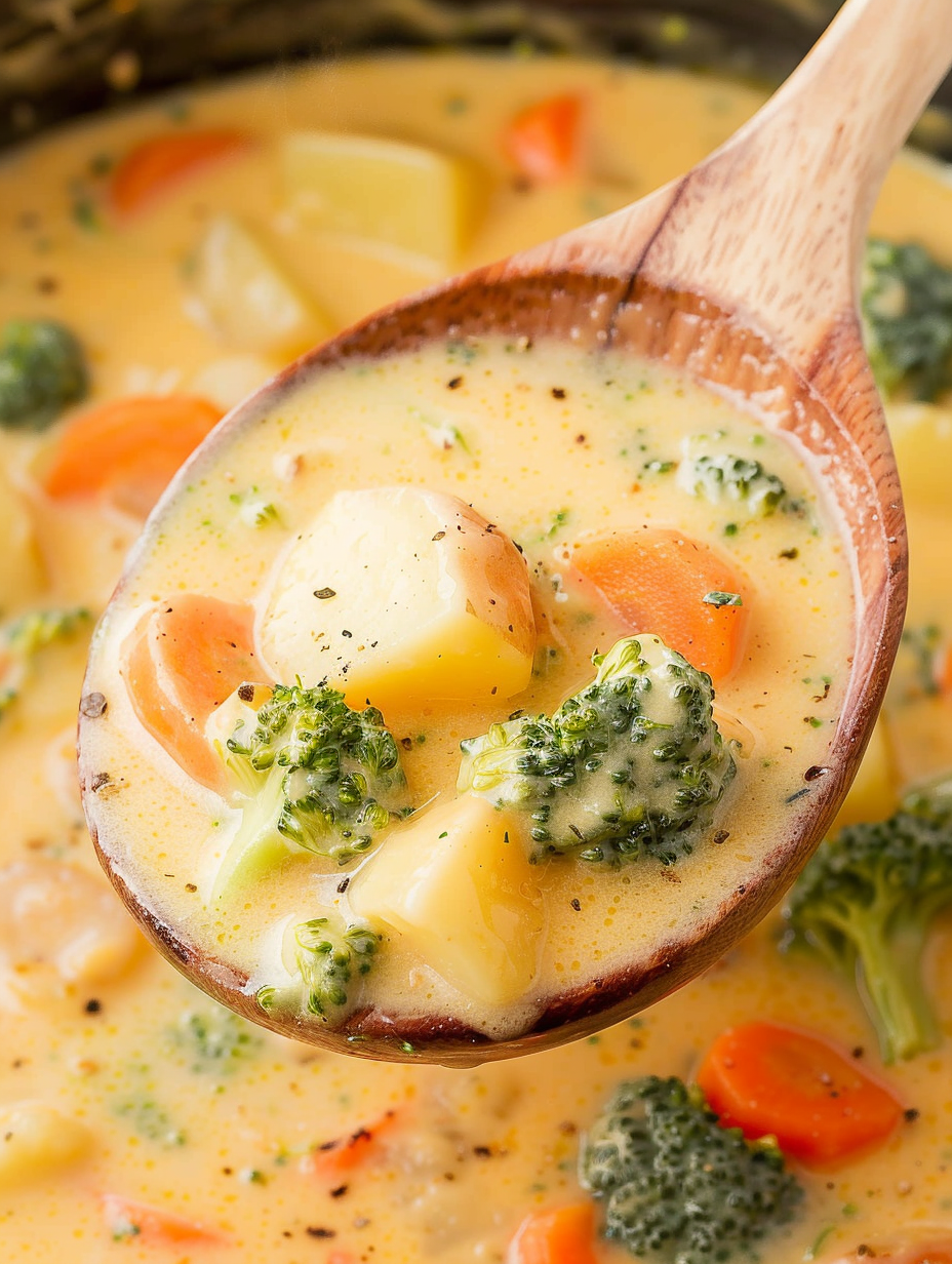 Creamy vegetable soup in a bowl with spoon
