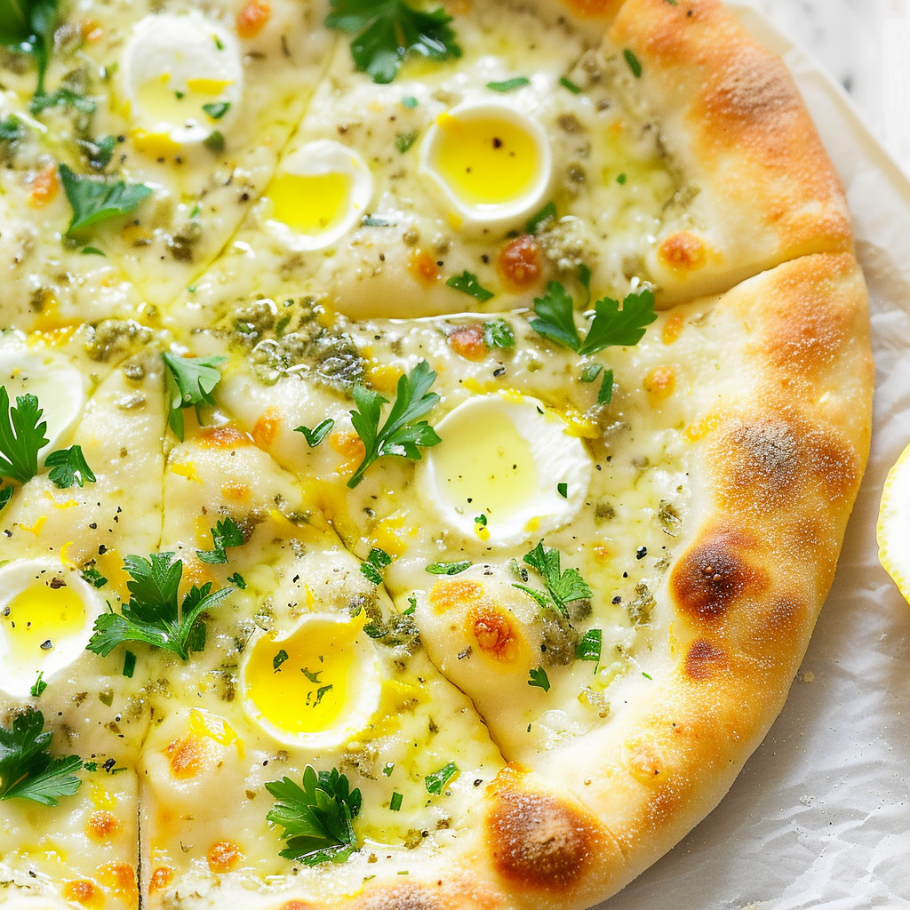 Bright Lemon Pizza with Mozzarella, Garlic & Parmesan