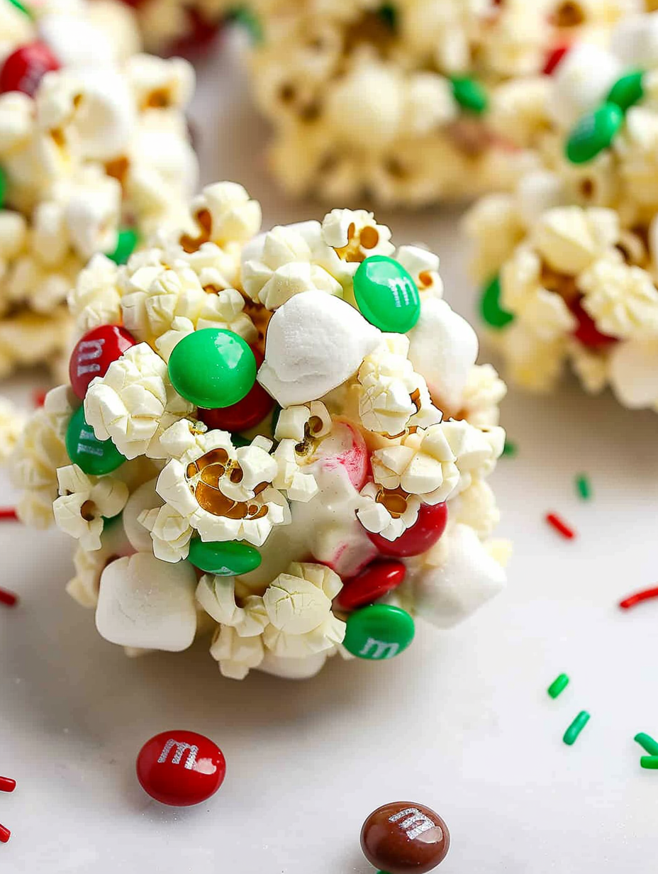 Popcorn balls cooling on parchment