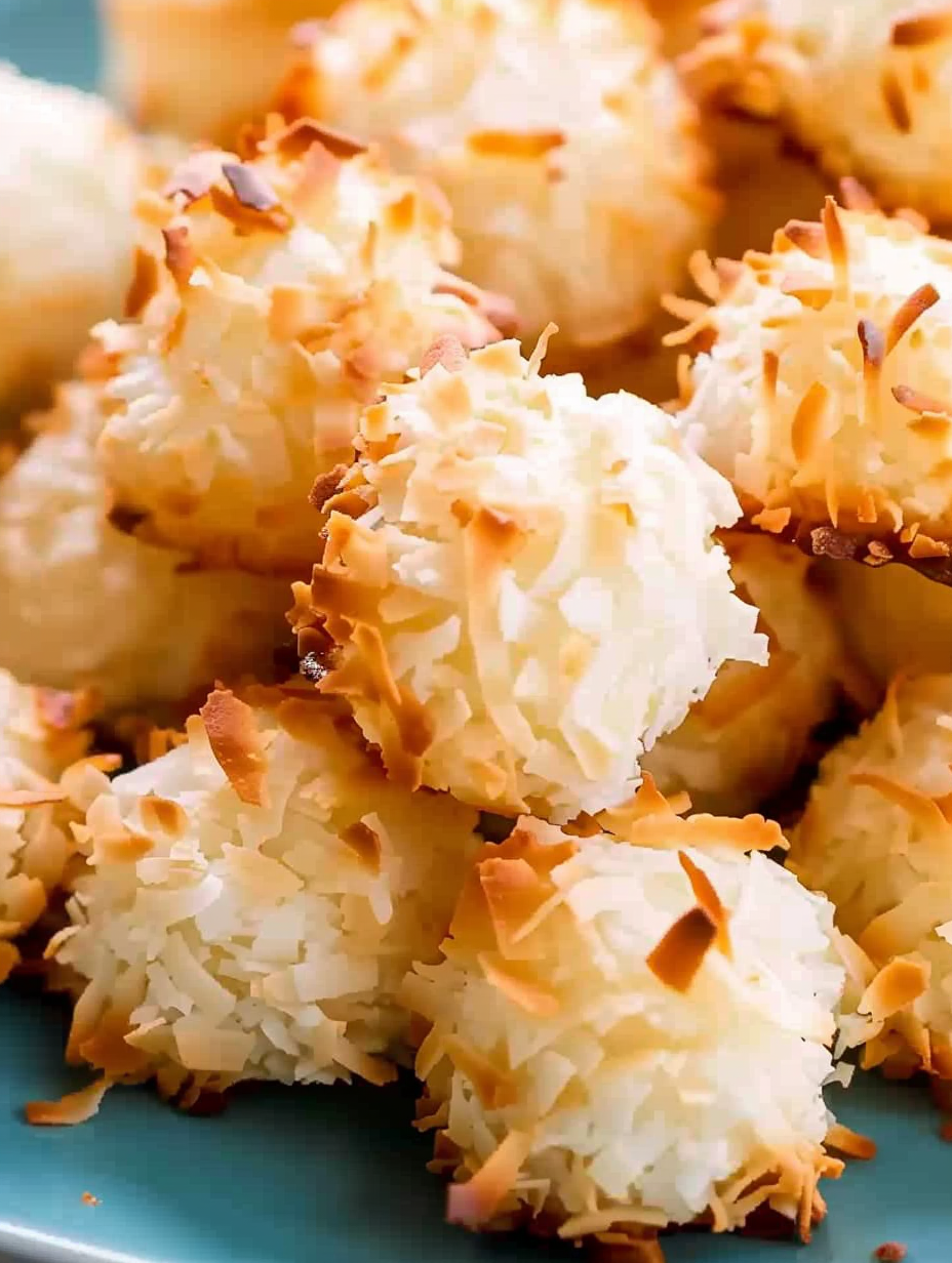 Fresh baked coconut macaroons on a tray