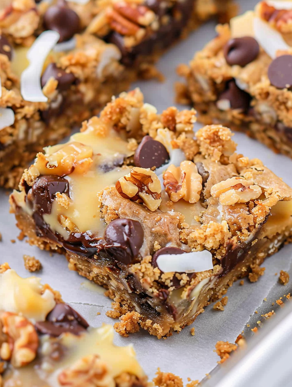 Layered square bars fresh from the oven