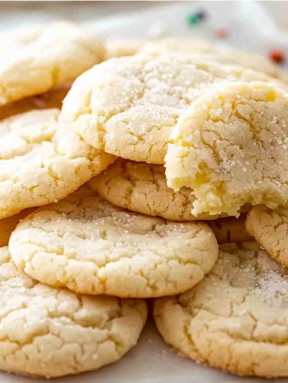 Chewy sugar cookies on baking sheet