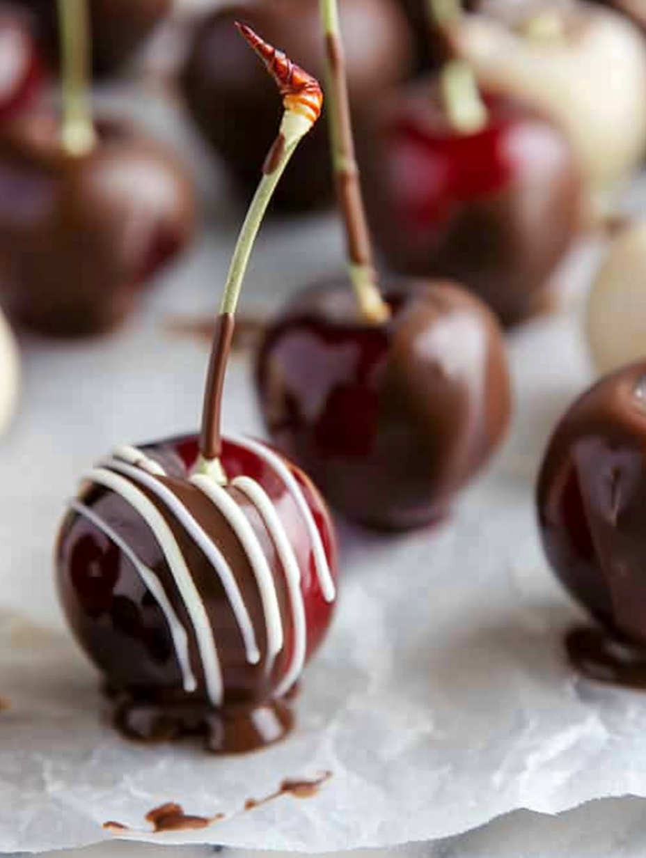 Grand Marnier chocolate cherries on parchment paper