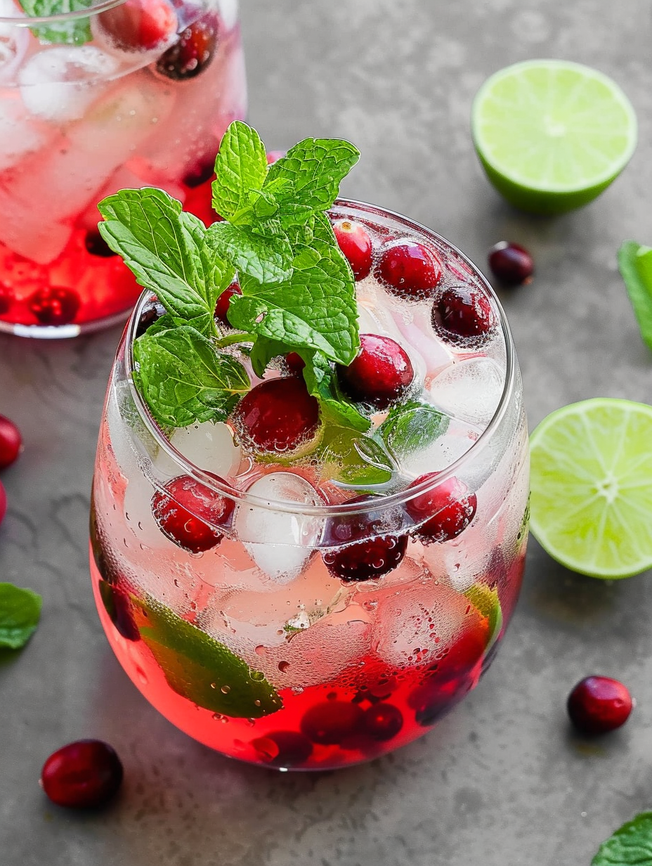 Holiday Cranberry Mojito in a glass with mint garnish