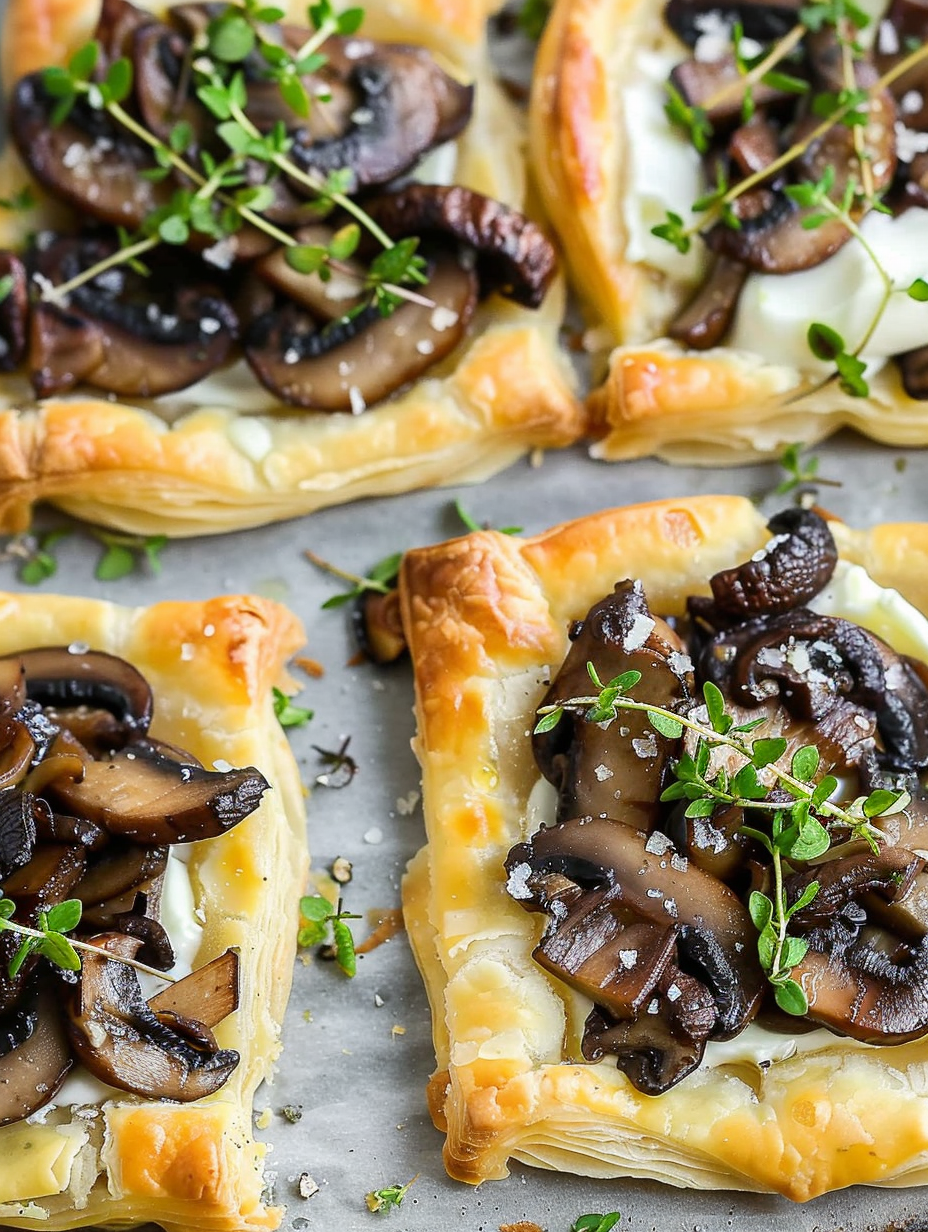 Close up of a mushroom tartlet garnished with grated cheese