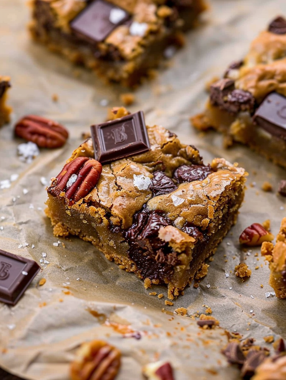Brown Butter Bourbon Pecan Chocolate Chunk Blondies