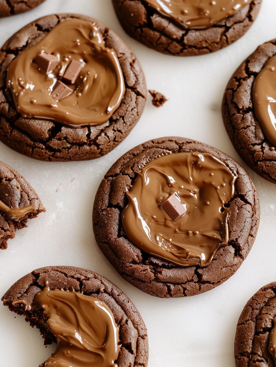 Freshly baked Andes Mint Cookies on a baking sheet