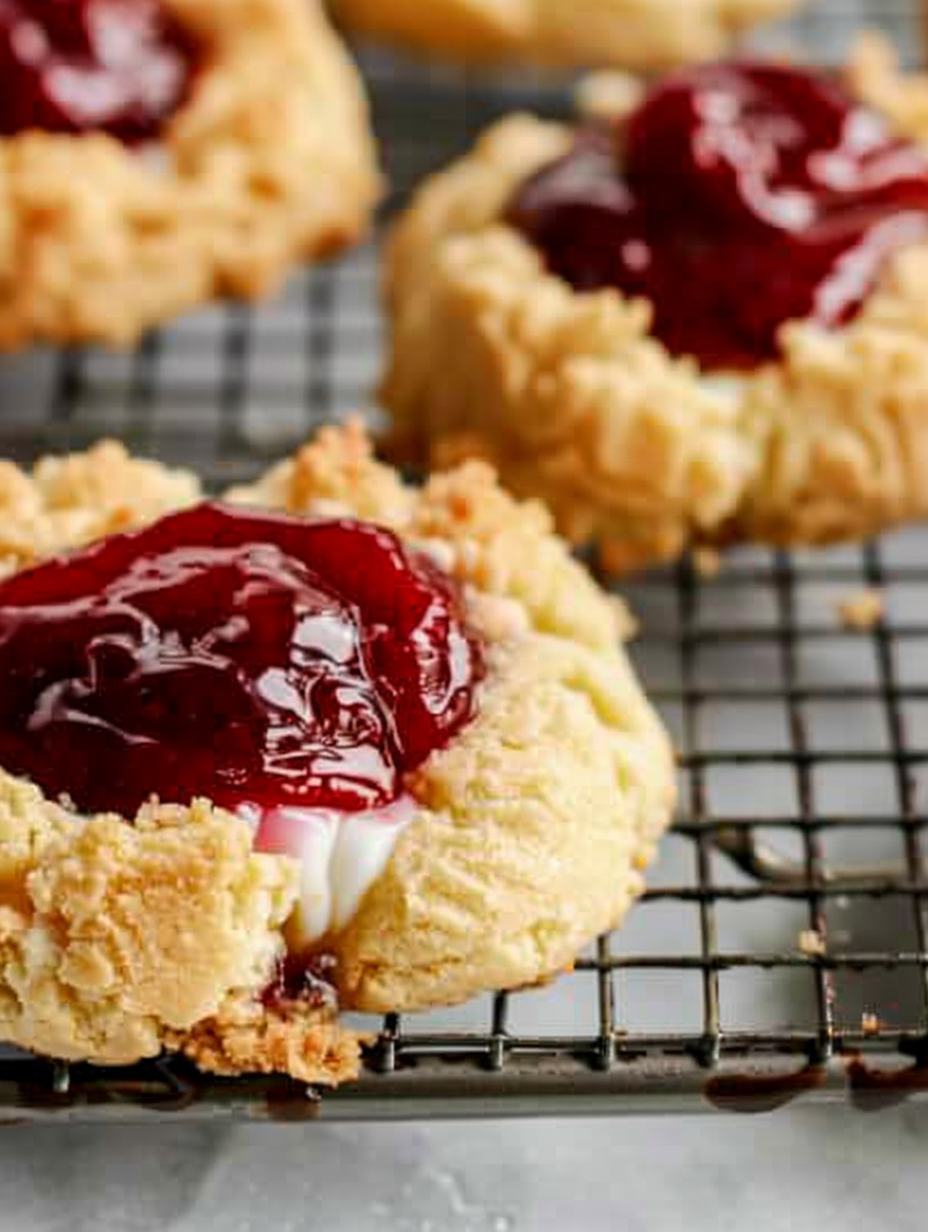 Close-up of a cookie with cherry filling