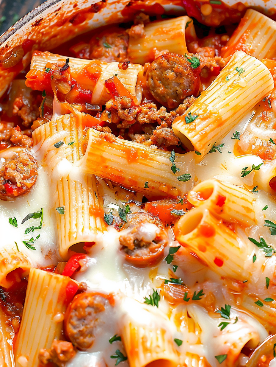 Easy Cheesy Pasta Bake with Sausage and Peppers
