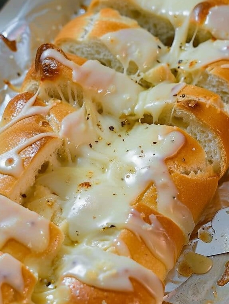 Close-up of cheesy pull apart bread