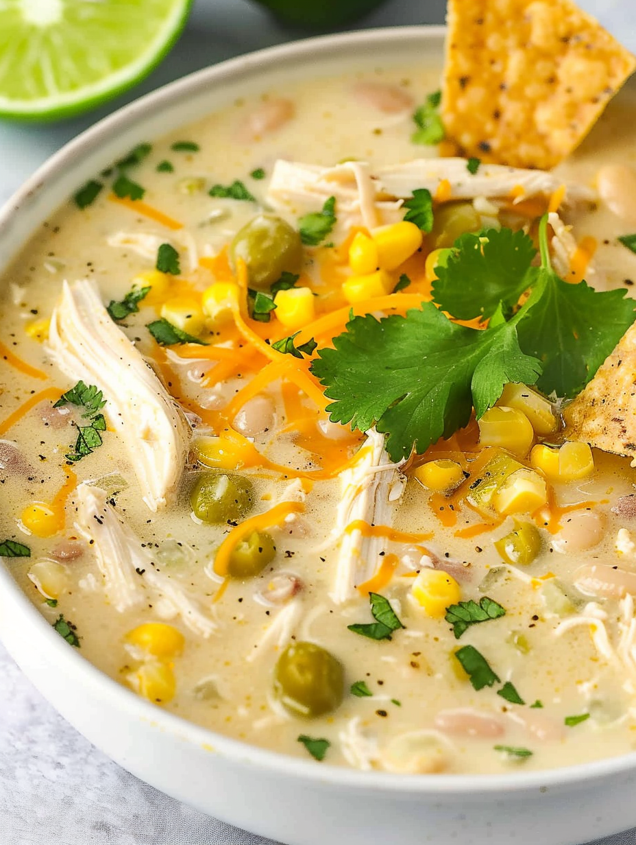 Instant Pot White Chicken Chili in a bowl