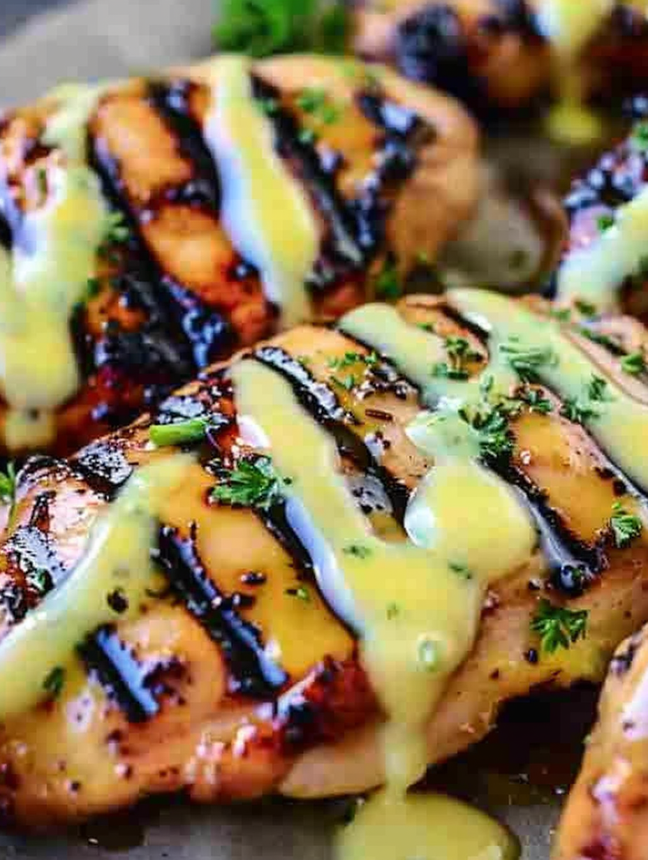 Creamy honey mustard sauce served with chicken