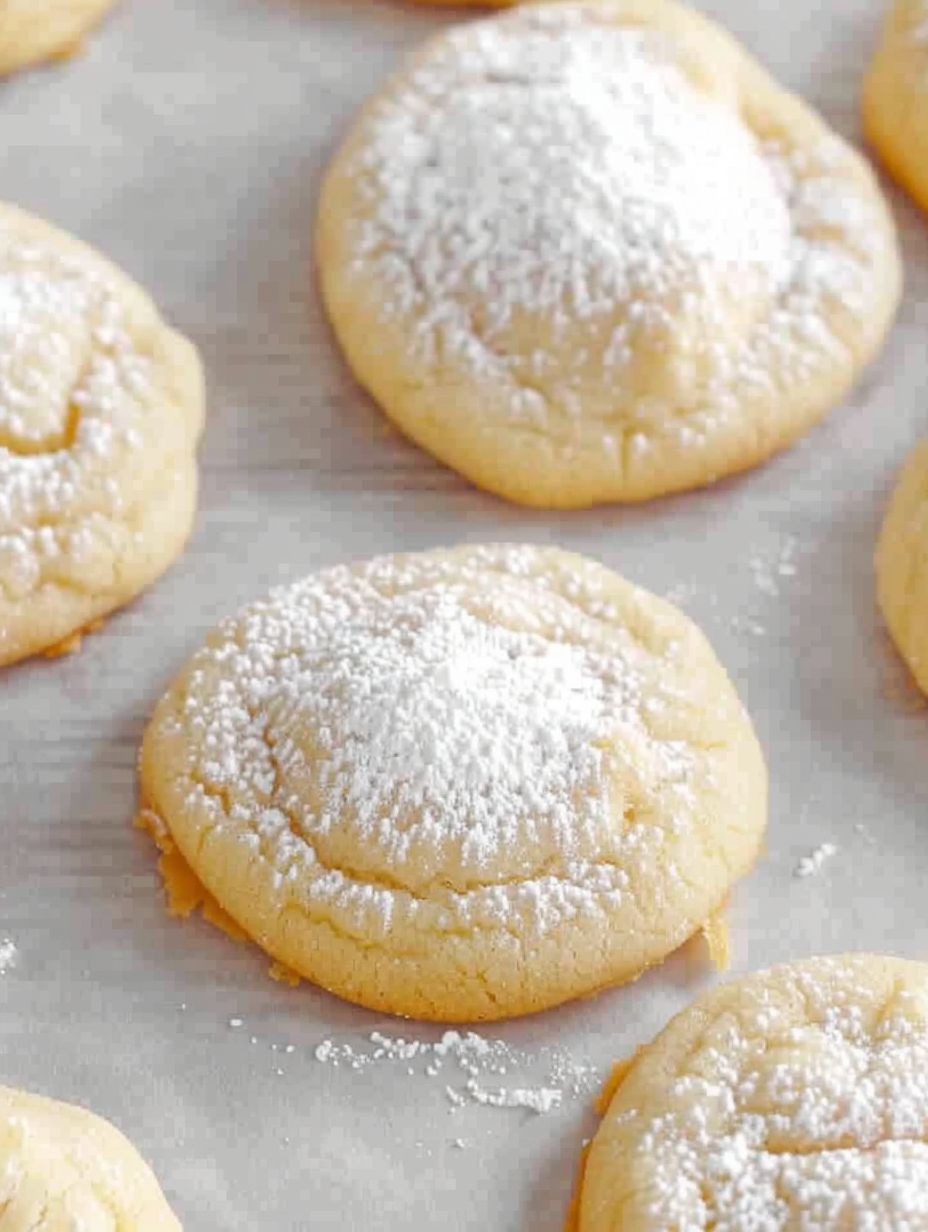 Tray of freshly baked cream cheese cookies cooling on a wire rack