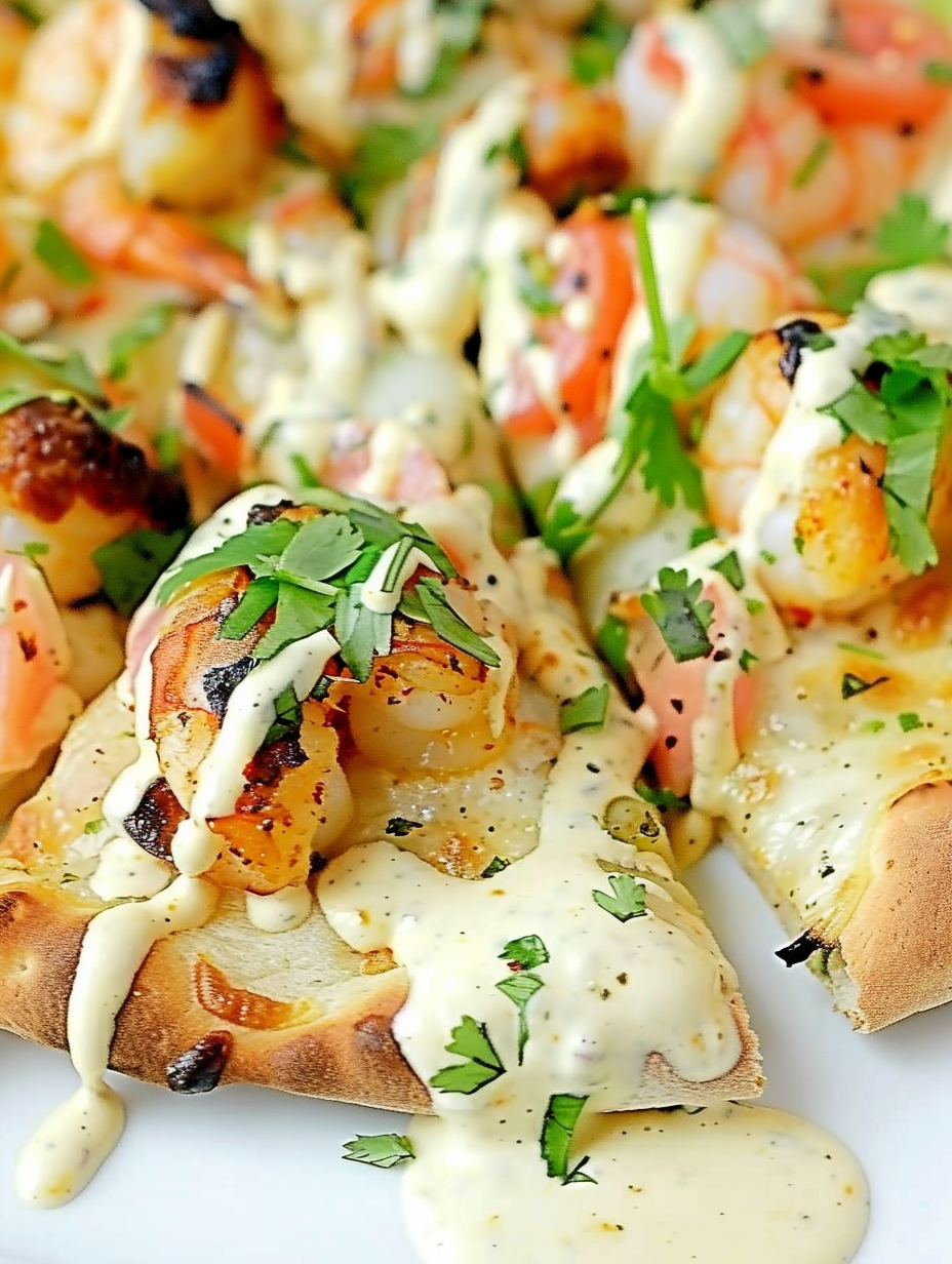 Shrimp Po' Boy Pizza on stone