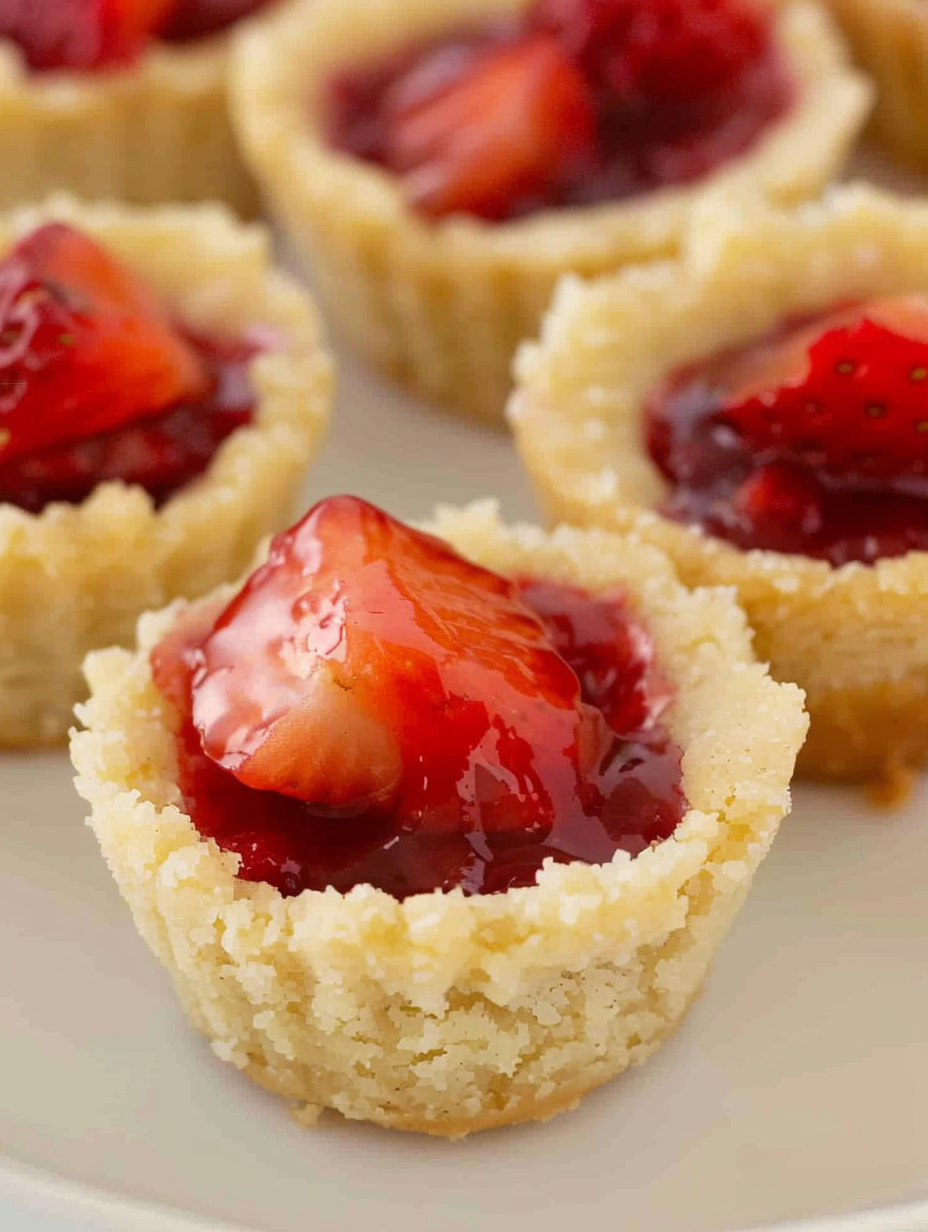 Close-up of a strawberry cream cheese bite showing filling and topping