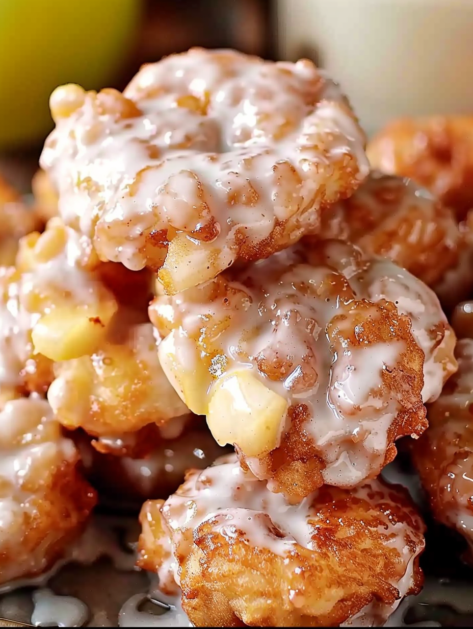 Close-up of glazed apple fritter with cinnamon