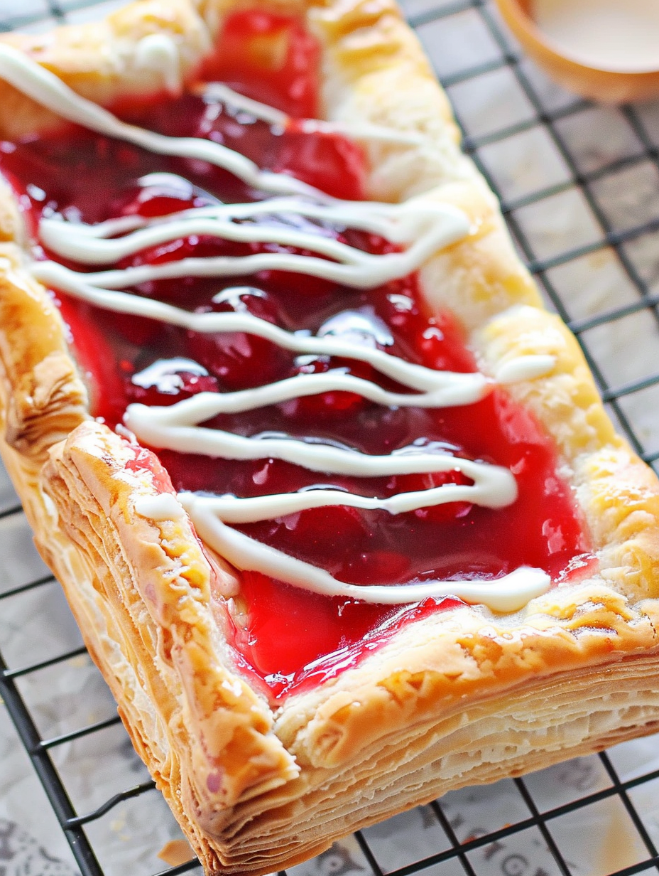 Cherry danish cooling on wire rack