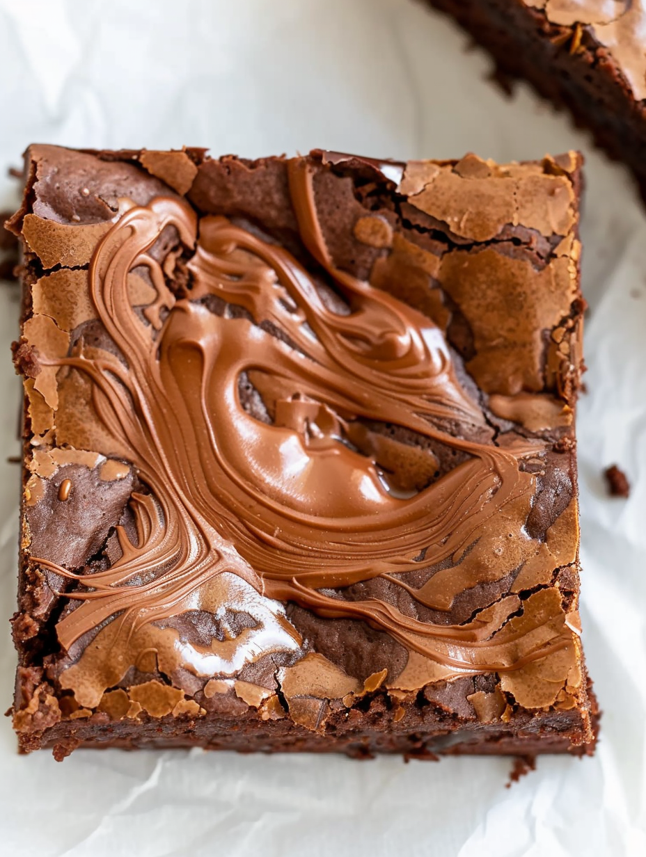 Close-up of sliced Nutella brownies