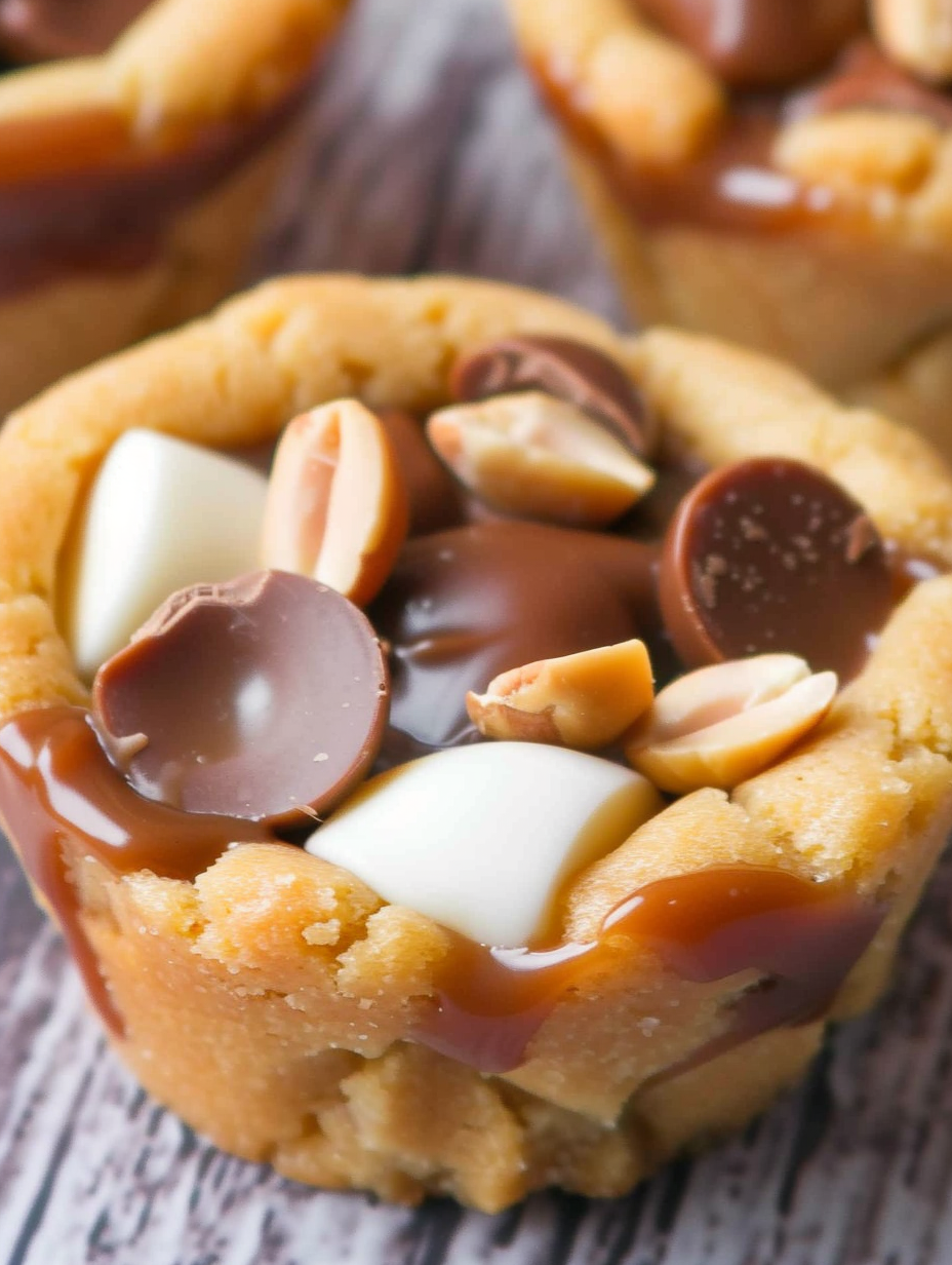Close-up of caramel and peanut butter chocolate topping