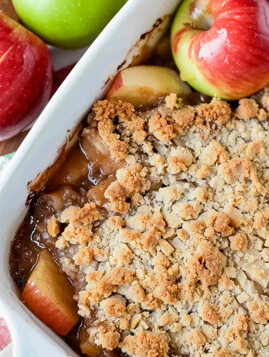 Baked apple crumble fresh from oven