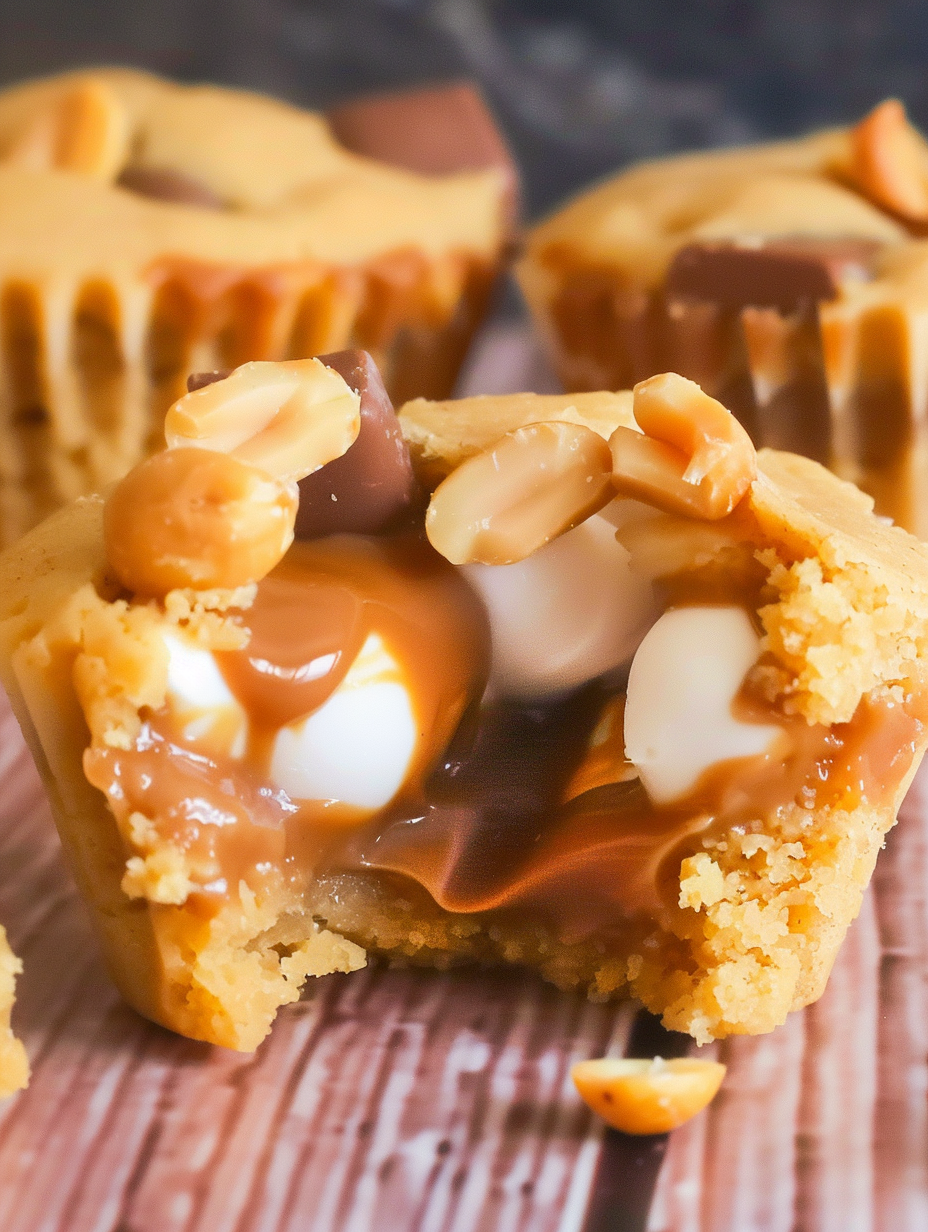 Golden brown peanut butter cookie cups cooling on a rack
